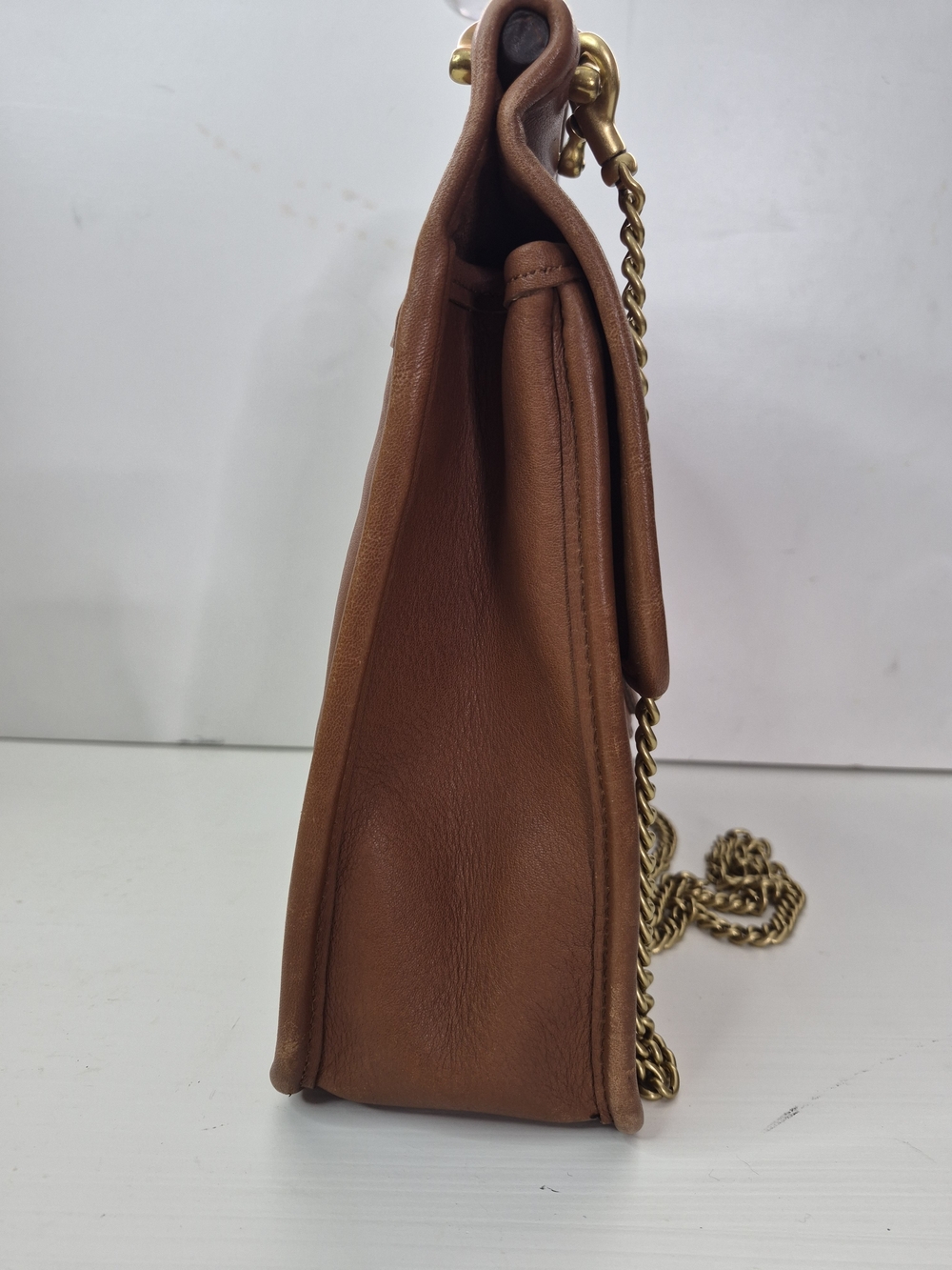 Coach Brown Leather Top-Handle Satchel with Gold Chain Strap - Picture 2 of 9